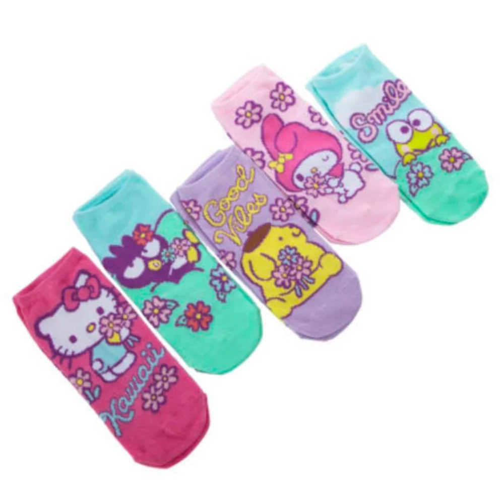 5 pair multicolor Sanrio Hello Kitty ankle socks pink turquoise purple yellow